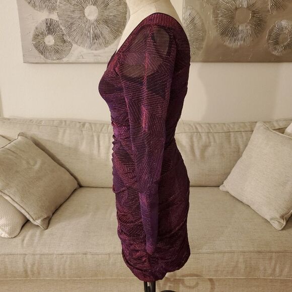 NEW -GUESS Metallic Long Sleeve Bodycon Mini Dress - Picture 6 of 12